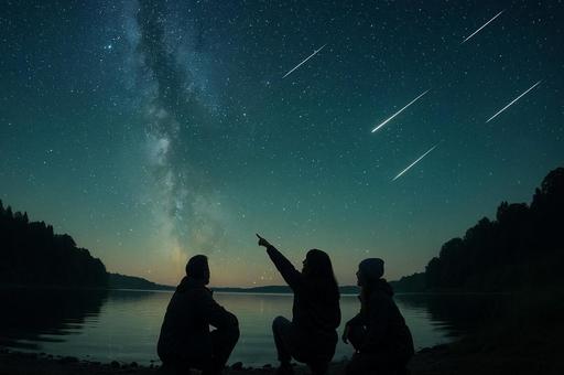 流星群を見上げる人物 流星群を見上げる人物の写真
