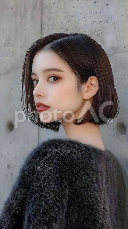 ショートヘアの女性の横顔 女性,ショートヘア,ポートレートの写真素材