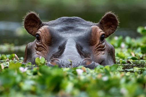 静かに水中に潜む野生のカバ 静かに水中に潜む野生のカバの写真