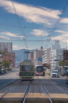 広島の風景 路面電車,電車,風景の写真素材