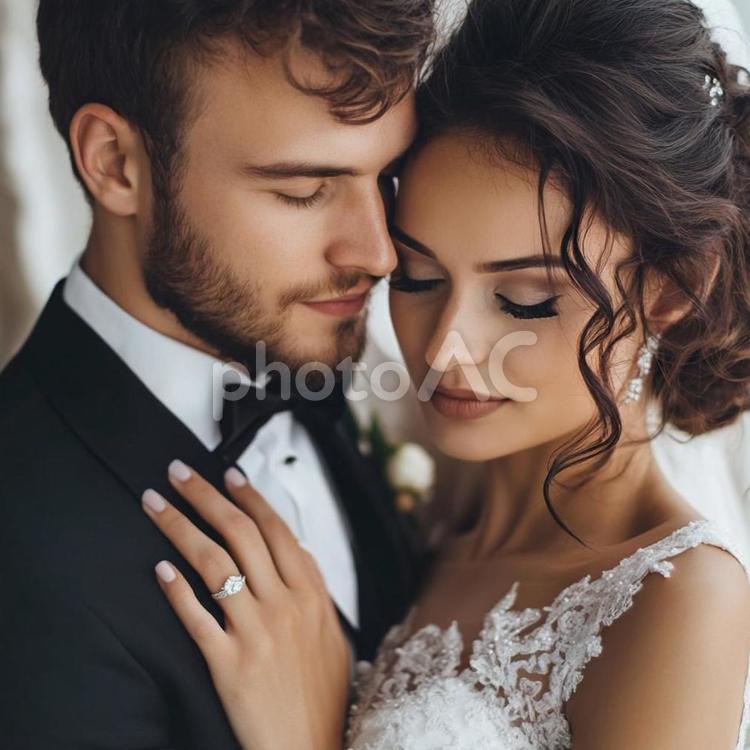 結婚のイメージ　カップル 男女,向かい合う,立つの写真素材