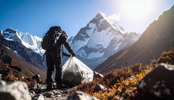 山で環境保護のゴミ拾いをする 山で環境保護のゴミ拾いをするの写真