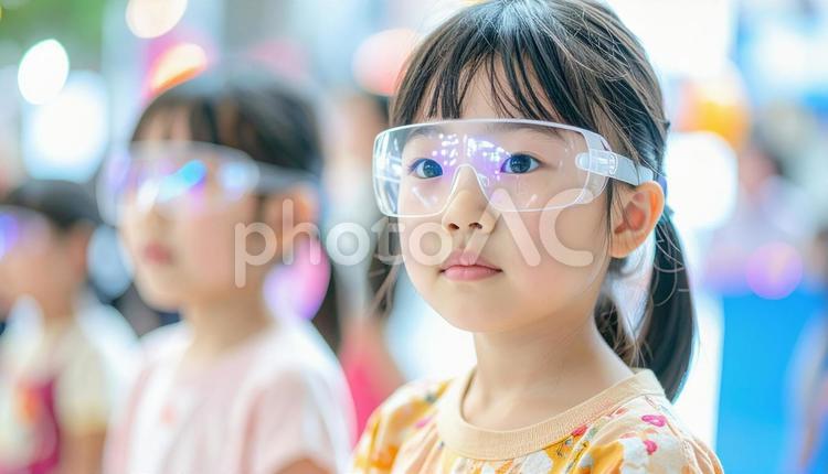 ARゴーグルで学習する子どもたち arゴーグル,子ども,学習の写真素材