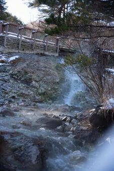 雪残る渓流と湯滝 自然,風景,冬景色の写真素材