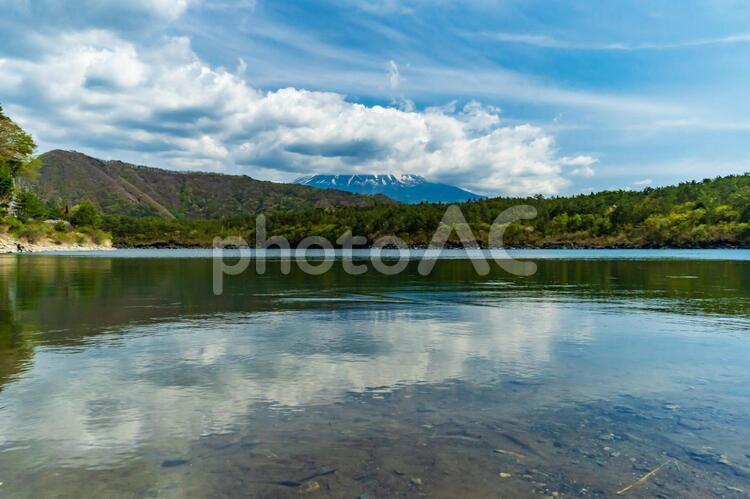 湖畔と富士山3　西湖 富士山,空,快晴の写真素材