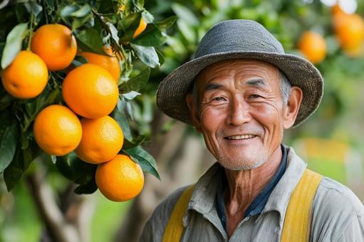 柑橘を育てる農家の男性のイメージの写真