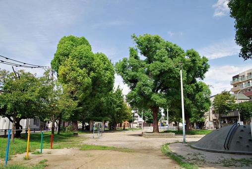 昭和の雰囲気を残す町角の児童公園 児童公園,樹木,遊具の写真素材