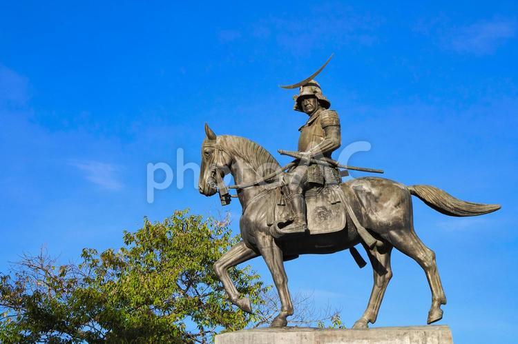 伊達政宗騎馬像 宮城県観光  伊達政宗,銅像,像の写真素材