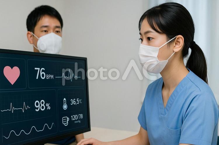 スマートマスク体調測定 スマートマスク,ヘルステック,体調管理の写真素材