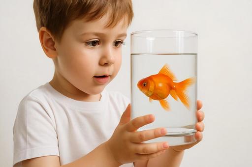 金魚を見つめる子供・幼児の好奇心・観察 金魚を見つめる子供・幼児の好奇心・観察の写真