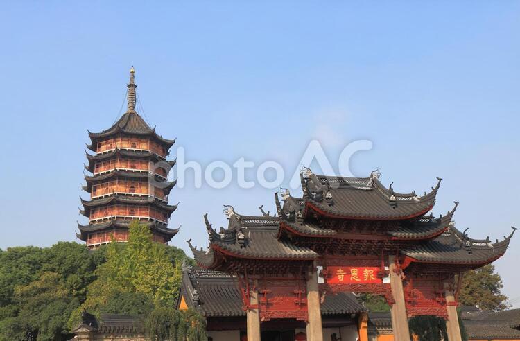 中国　蘇州の北寺と北寺塔 海外,外国,アジアの写真素材