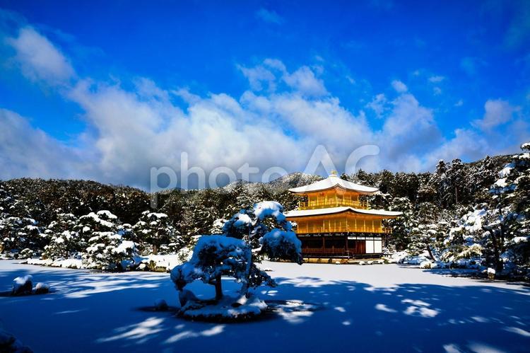 雪の金閣寺 京都,金閣寺,雪の写真素材