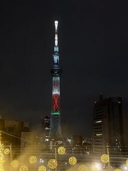 竹あかりとスカイツリー　浅草駅屋上 ロマンティック,天の川,ヒンメリの写真素材