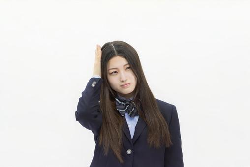女子高生　受験生　悩む 中学生,高校生,考えるの写真素材