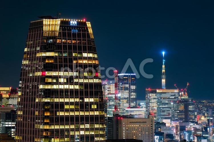 東京タワーからの東京スカイツリーとビル群 東京,東京タワー,展望台の写真素材