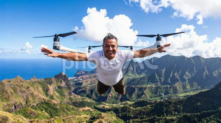 ガチ飛んじゃったドローンおじさん1 男性,ドローン,飛行の写真素材