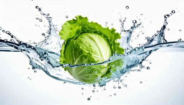 水に落としたキャベツ 水に落としたキャベツの写真
