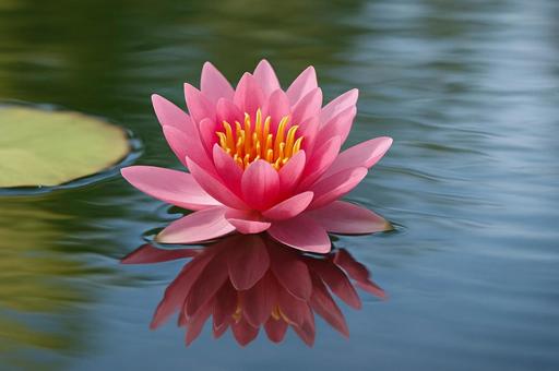 水面に咲くピンクの蓮の花・スピリチュアル 水面に咲くピンクの蓮の花・スピリチュアルの写真