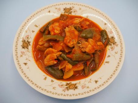 Photo, chicken, stewed tomato, green pepper, 
