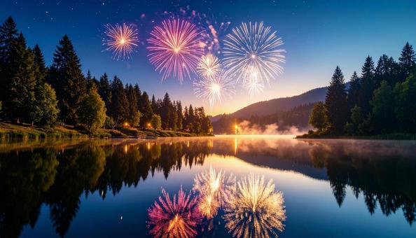 川 打ち上げ花火 夏 川 打ち上げ花火 夏の写真
