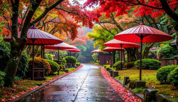 雨上がりの和テイストな緑地公園の風景01 雨上がりの和テイストな緑地公園の風景01の写真
