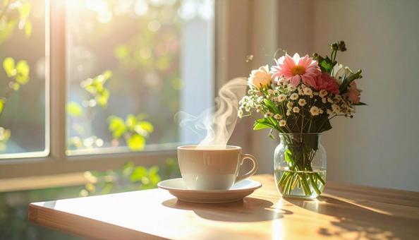 コーヒーと生花・おしゃれなカフェタイム コーヒーと生花・おしゃれなカフェタイムの写真