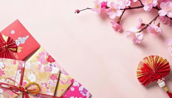 年賀状背景 梅の花 桃色の和紙 年賀状背景 梅の花 桃色の和紙の写真