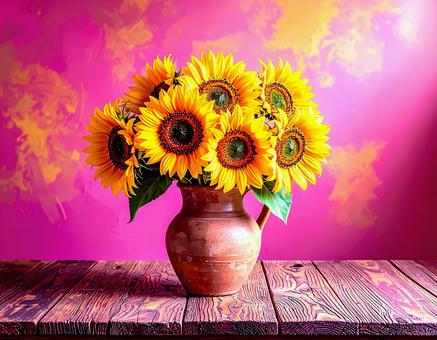 花瓶に咲くひまわりの静物画 花瓶に咲くひまわりの静物画の写真