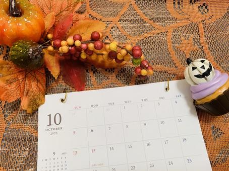 10月カレンダー　ハロウィン 10月,カレンダー,秋の写真素材