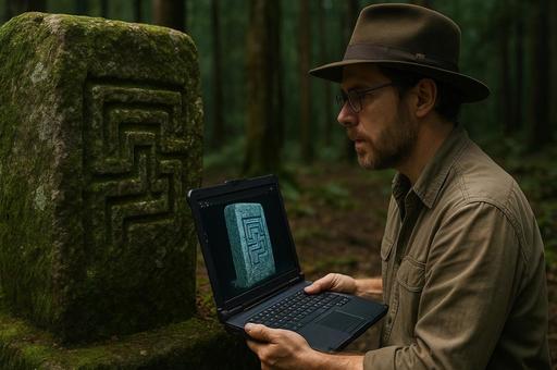 石碑の迷路文様 石碑の迷路文様の写真