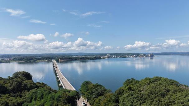 能登島をつなぐ能登島大橋 石川県,能登半島,能登の写真素材