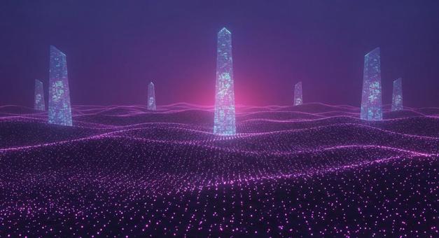 砂漠の砂丘に光る古代コードのオベリスク 砂漠の砂丘に光る古代コードのオベリスクの写真