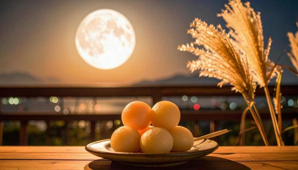 名月と月見団子の写真
