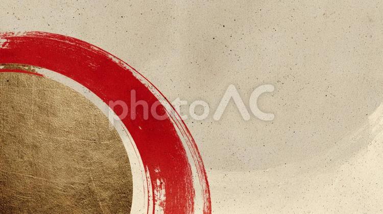 金箔円と赤筆の背景 筆,和風,金色の写真素材