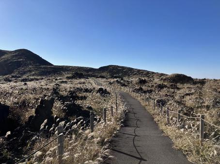 大島三原山山頂のススキ風景 大島,三原山,山頂の写真素材