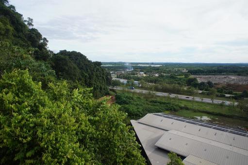 山の上からの風景 山の上,木,道の写真素材