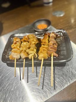 焼き鳥 焼き鳥 焼き鳥,皮,ぼんじりの写真素材