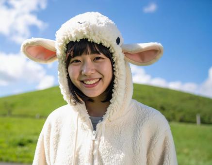 未年フォト・羊コスの羊子さん（牧場）の写真