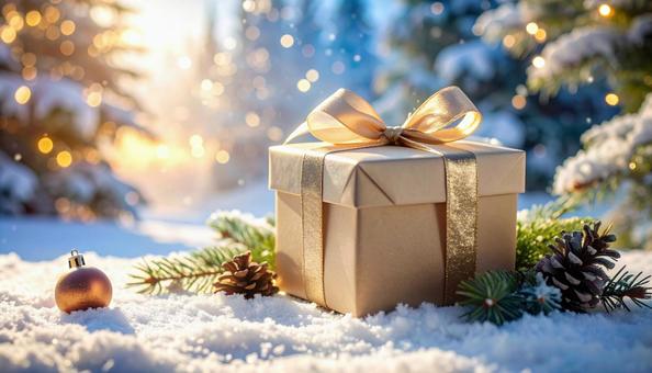 雪の中のプレゼント　クリスマスギフトの写真