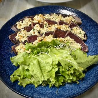 鰹たたき鬼おろしカルパッチョ 旦那飯,男の料理,手料理の写真素材