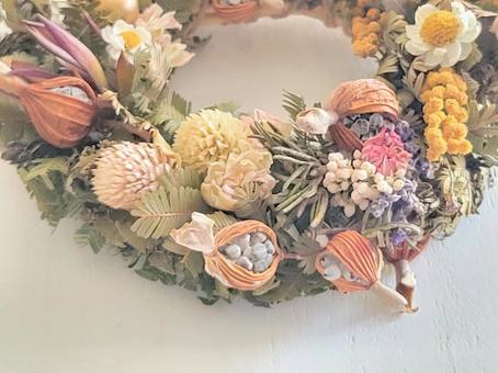 ドライフラワーのインテリア　草花のリース ドライフラワー,リース,ボタニカルの写真素材