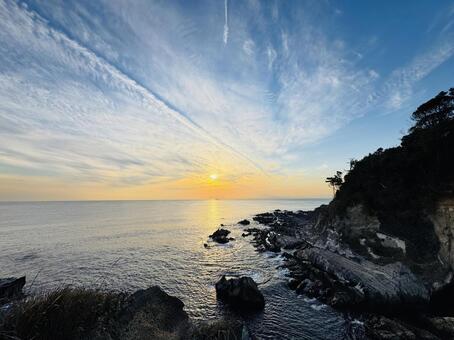 荒崎公園 荒崎公園,海,夕陽の写真素材