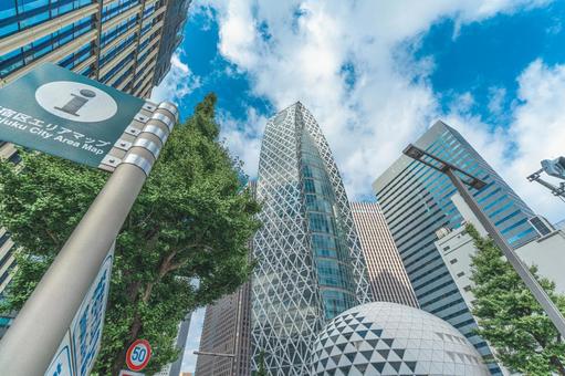 西新宿の高層ビル群と青空 西新宿,コクーンタワー,高層ビルの写真素材