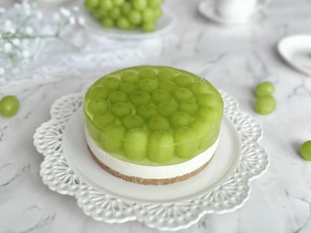 シャインマスカットのレアチーズケーキ レアチーズケーキ,シャインマスカットケーキ,シャインマスカットの写真素材