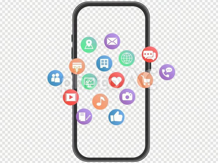 PSD画面くりぬきスマホとアプリイメージ スマートフォン,スマホ,iphoneの写真素材