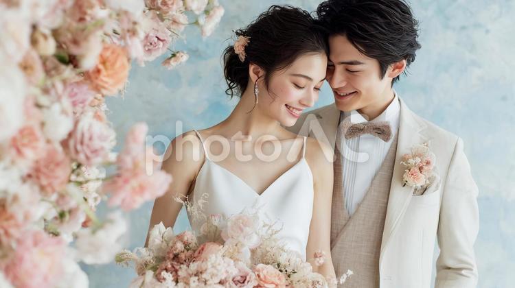 幸せ溢れる笑顔の新郎新婦のウェディング ウェディング,結婚式,新郎新婦の写真素材