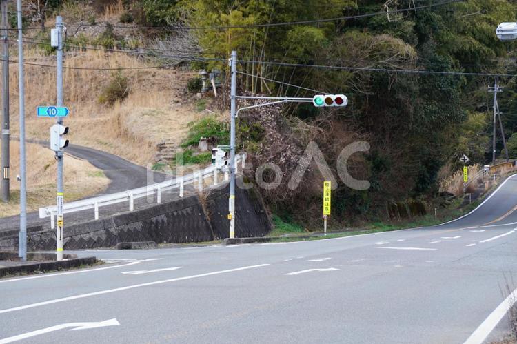 交差点の風景 信号機,電球式信号機,旧式信号機の写真素材