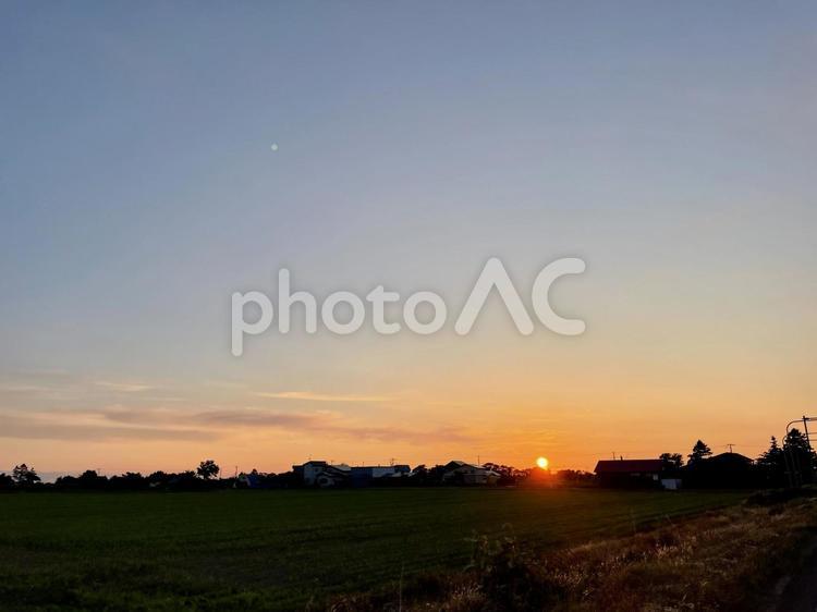 夕日 北海道,夕日,ドライブの写真素材