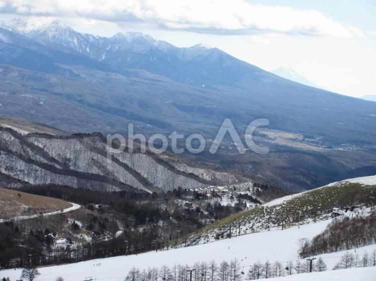 長野県-車山高原スキー場から望む富士山 車山高原,skypark,スキー場の写真素材