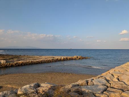 水平線と松西海岸河口 水平線,海,河口の写真素材